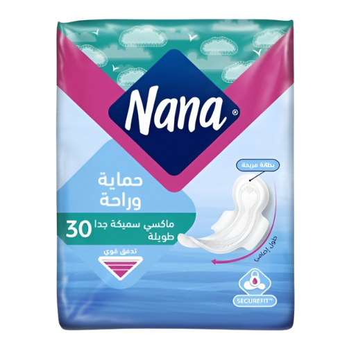 فوط نسائية نانا ماكسي بلس سوبر كبير اجنحة 30 حبة